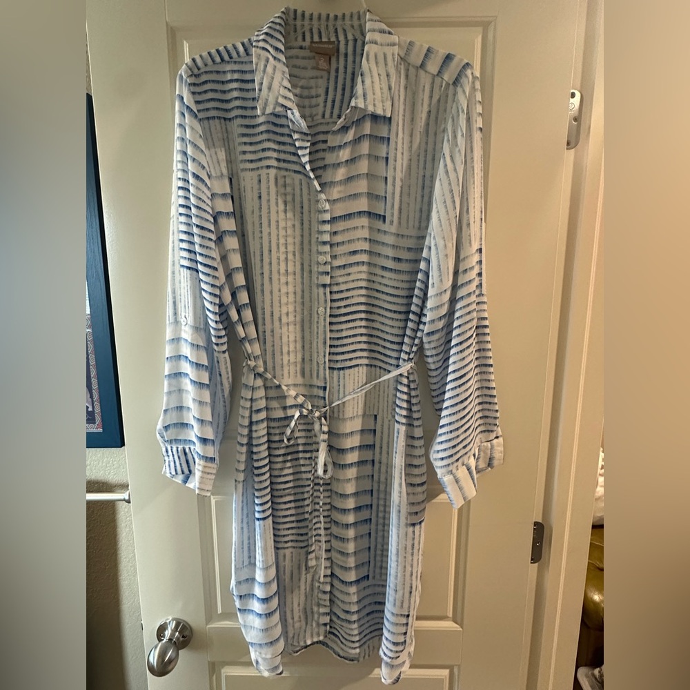 Chico’s (size 2) Sheer Striped Cover-up Shirt Dress